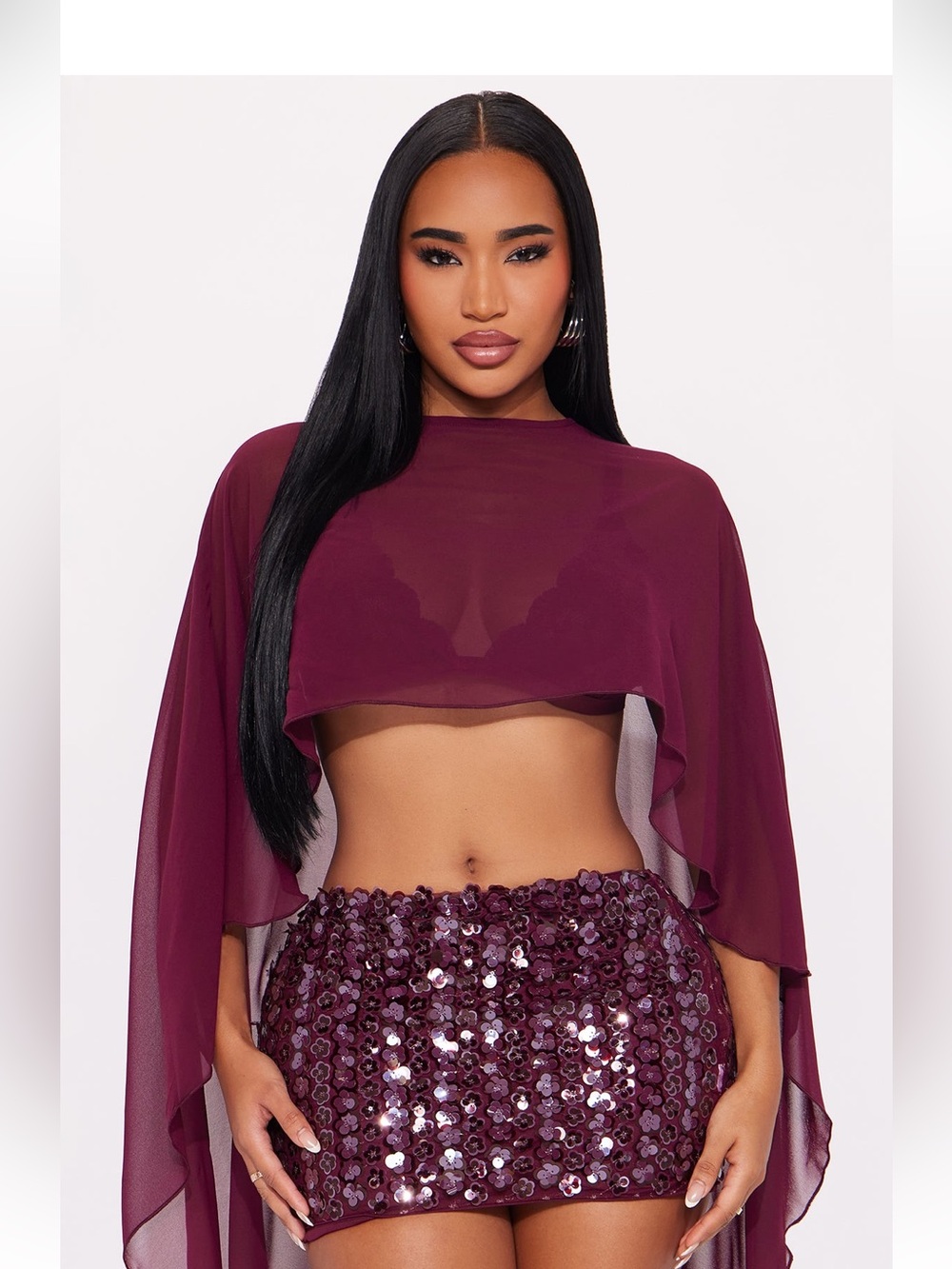That Girl Embellished Skirt Set - Burgundy
